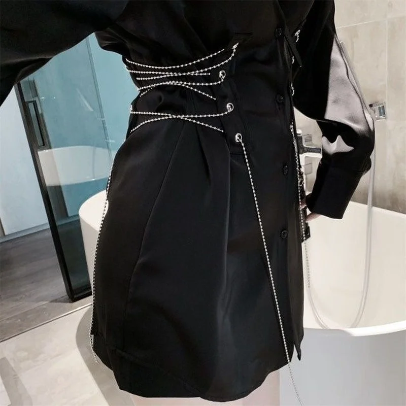 

Punk Shirt Dress Women Dress Spring Fashion Women Streetwear n Style Wrap Black Mini Dress Gothic Punk Mall Goth