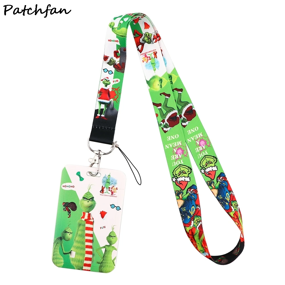 

20pcs/lot AD797 Patchfan Cartoon Green Hair Monster Card Holder Keychain Lanyard for keys Badge Mobile Phone Rope Christmas Gift
