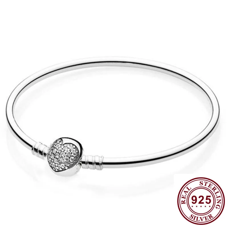 

Original 925 Sterling Silver Pan Bracelet Silver Round With Heart Crystal Cz Bracelet Fit European Charm Bracelets Women Jewelry