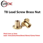 Свинцовый винт T8, латунная гайка с шагом 1 мм2 мм, свинцовая гайка 1 мм2 мм4 мм8 мм10 мм14 мм, свинцовая гайка T8 для деталей ЧПУ, аксессуары для 3D-принтера