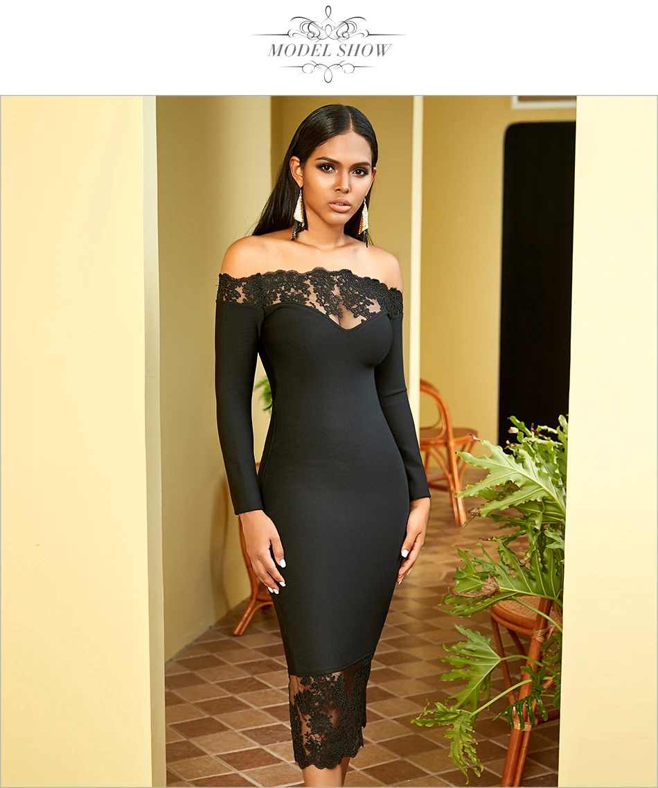 Adyce Новое Женское Бандажное платье Vestidos черное с вырезом лодочкой вечерние платья знаменитостей элегантное с открытыми плечами Кружевное облегающее Клубное платье