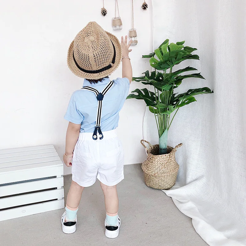 

Boy's clothes sets summer kids boy outfit school gentleman bow tie bib performance clothing kindergarten children clothing suit