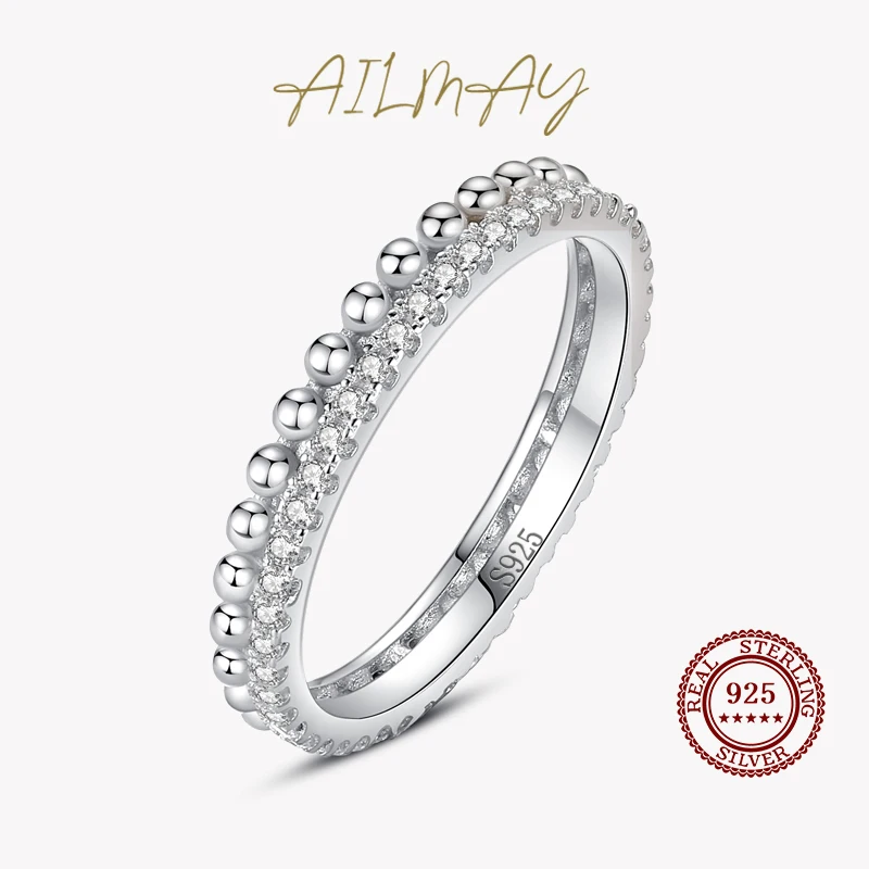 

Ailmay 925 Sterling Silver Luxury Sparkling Clear Zircon Finger Ring For Women Classic Luxury Wedding Accessories Jewelry GIFT