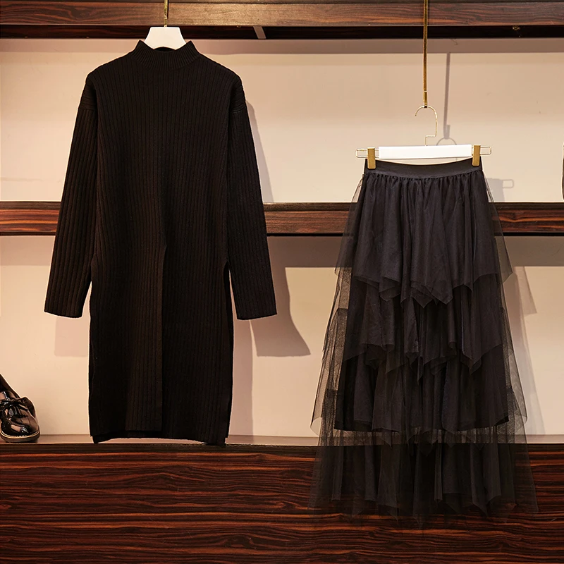 Женский трикотажный комплект из двух предметов повседневный Однотонный свитер с