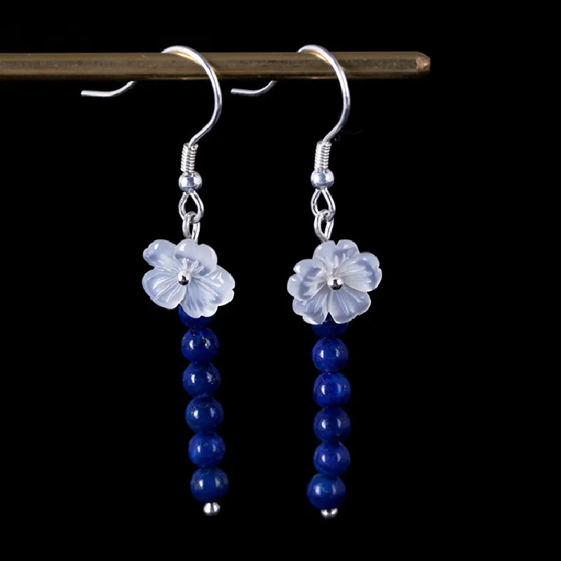 

2021 новые стильные серьги из серебра 925 пробы с натуральным Лазуритом, серьги с натуральными ракушками и цветами, Женские Ювелирные изделия