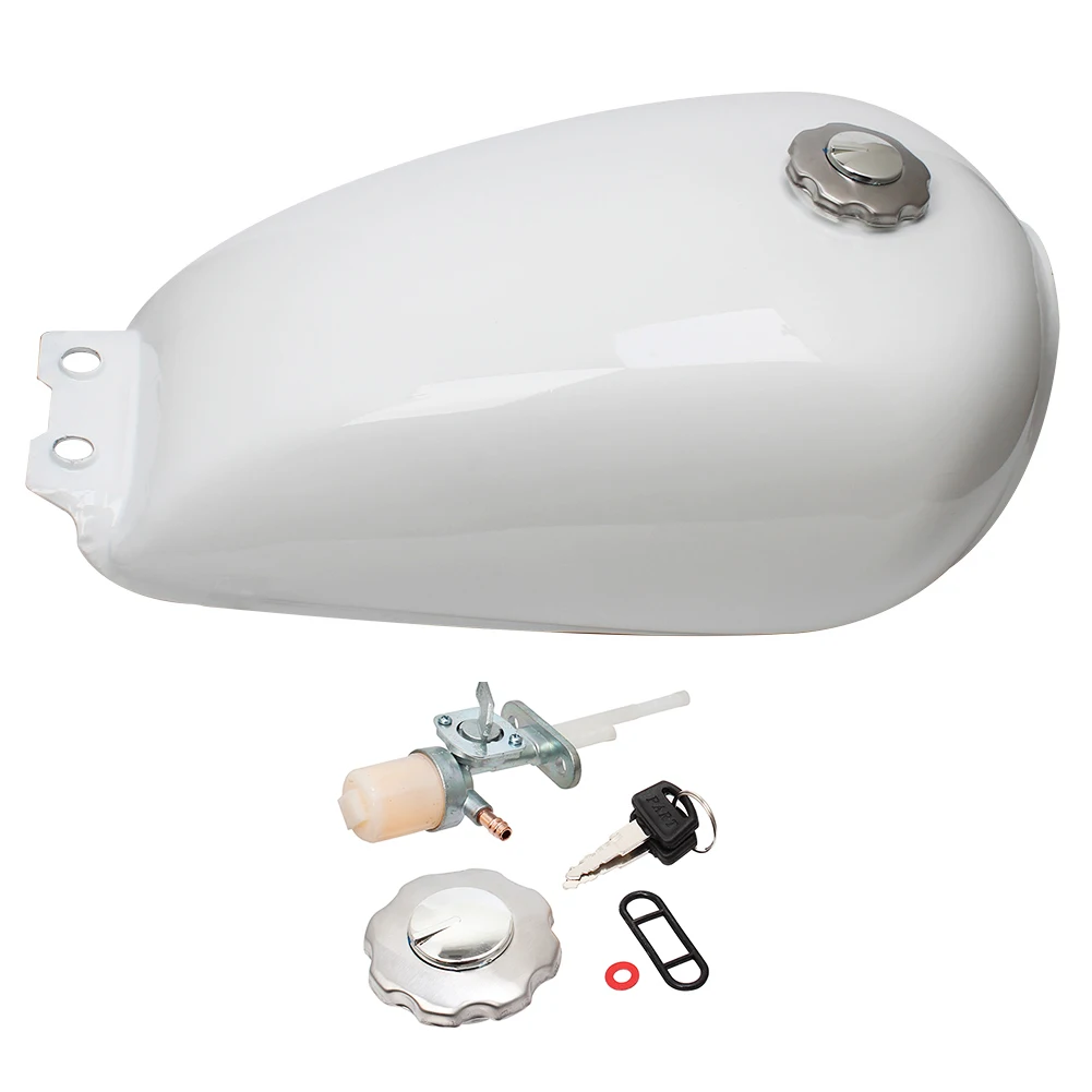 

9L 2.4 Gal Universal Retro Motorcycle Fuel Gas Tank Vintage Cafe Racer with Oil Tank Cap Cover For Suzuki GN125 White