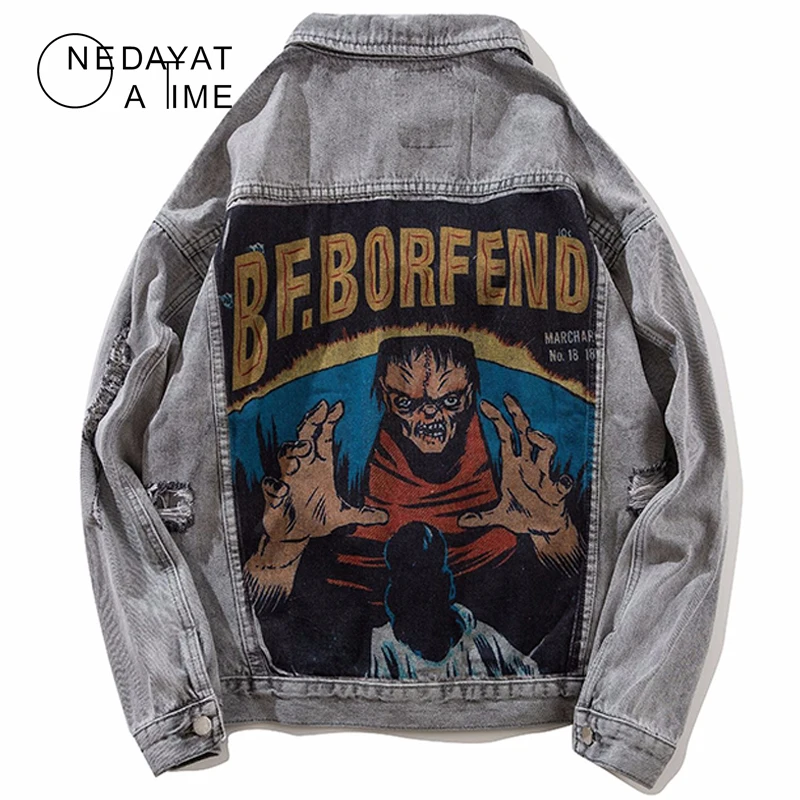 Мужская джинсовая куртка в стиле хип хоп| |