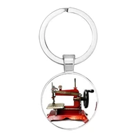 btwgl 2020 hot sale vintage sewing jewelry seamstress art pendant glass keychain sewing machine keychain