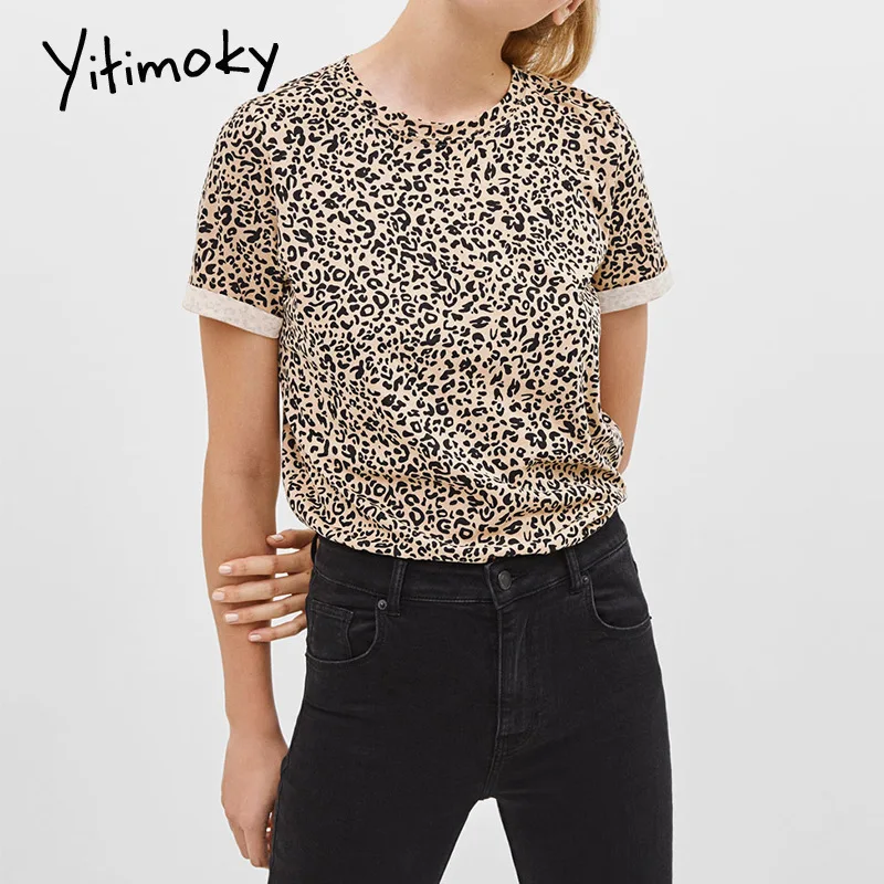 Женская футболка большого размера с леопардовым принтом летняя коротким рукавом