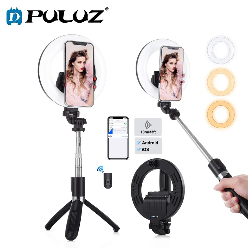 

Портативный светодиодный кольцевой светильник PULUZ, 5 дюймов, со штативом и Bluetooth, для прямых трансляций, YouTube, подсветка для телефона