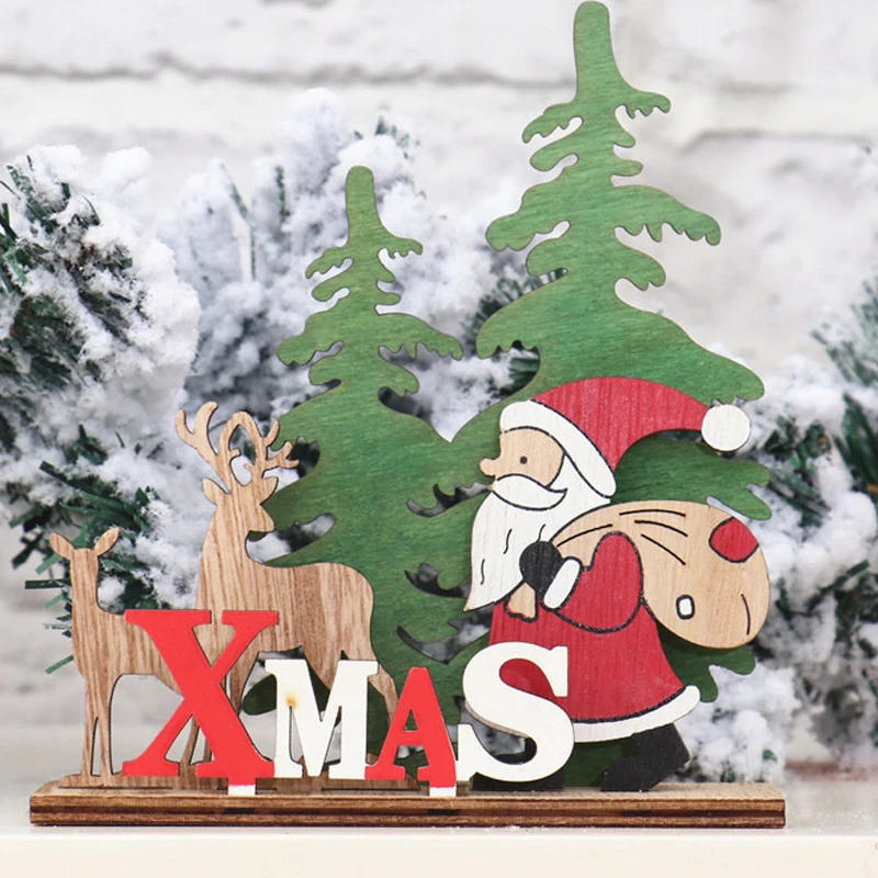 

Деревянное Рождественское украшение, мультяшный Лось/Снеговик/Силуэт Санта, зимняя Праздничная сцена, сделай сам, домашний декор, подарок д...