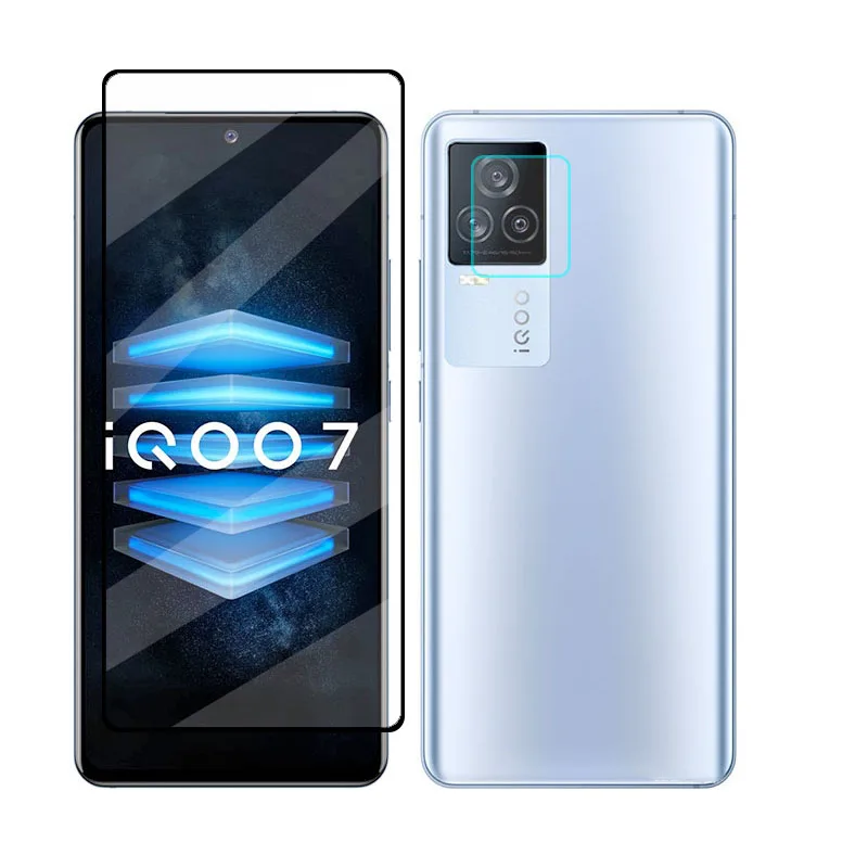 Vidrio templado con pegamento completo para Vivo IQOO 7, Protector de pantalla de tel&eacute;fono, pel&iacute;cula protectora de lente de c&aacute;mara para IQOO 7-0
