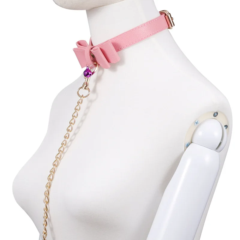 Fetish Pink Leather SM Girls Kinky Tuning Slave Collar Adult Sex Toys Choker with Metal Chain Bondage Restraint | Красота и здоровье