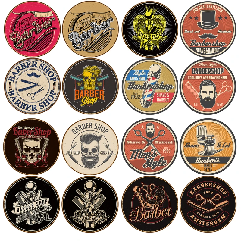 

Round Plate Signs Hanging Craft Metal Tin Sign Plaque Poster Decor For Barbershop Barber Art Painting Retro Iron Painting 30x30