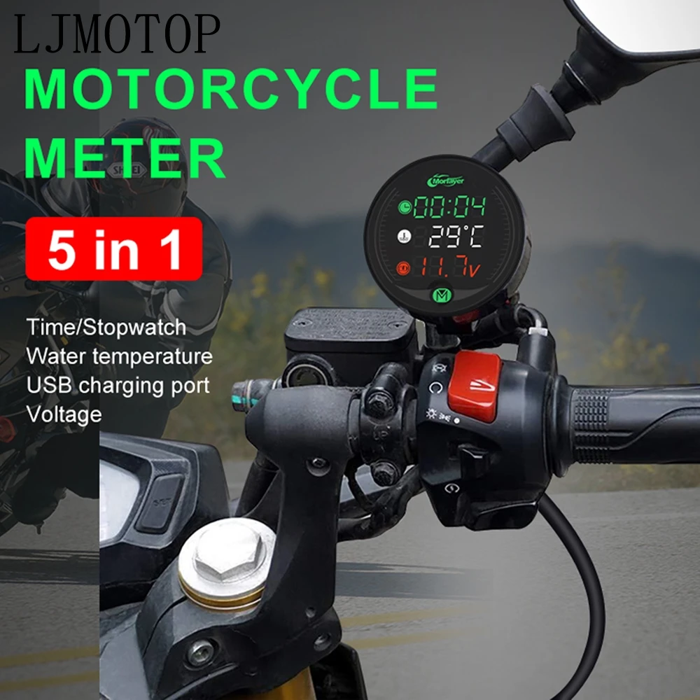 5-в-1 измеритель температуры воды и времени для мотоцикла вольтметр с USB дисплеем