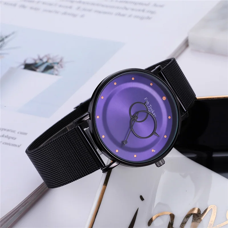 Мужские наручные часы с сетчатым ремешком новые стильные круглым для деловых