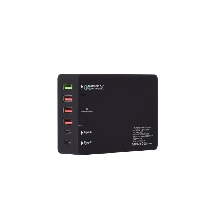 

6 Ports Quick Charge Quick QC 3.0 Fast Charger Charge Station Port for TYPE C Mobile Phone and Tablet EU UK AU US plug