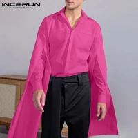 incerun fashion men shirt lapel flare long sleeve 2021 button casual men clothing solid color streetwear personality camisas 5xl
