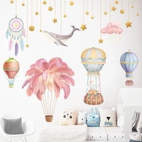 removable wall stickers pink hot air balloon cartoon baby elephant whale starry sky wall decal kindergarten classroom decoration