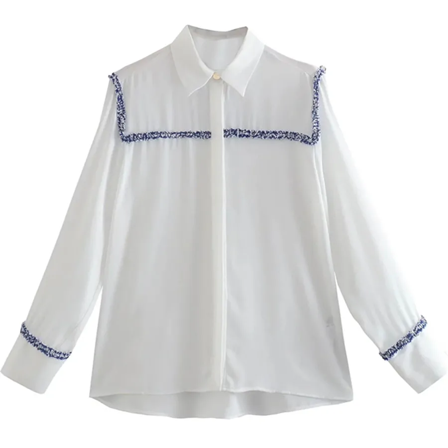 

Простая Повседневная Блузка в английском стиле с длинным рукавом и пэчворком, женская блузка, модная весенняя рубашка 2022, Женский Топ