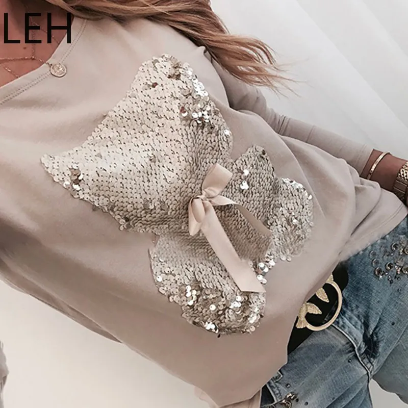 LEH японская женская футболка с длинным рукавом футболки рисунком медведя