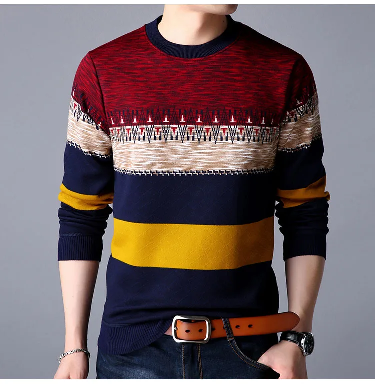 

LOVZON Casual Autumn Winter Warm Pullover Knitted Striped Male Sweater Men Dress Thick Mens Sweaters Jersey Clothing