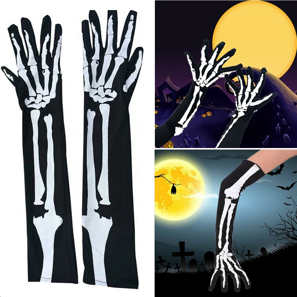 1 пара перчатки унисекс в виде черепа и скелета для косплея на Хэллоуин|Украшения