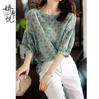 blouse women womens printed chiffon shirts 2020 summer round neck blusas ropa de mujer