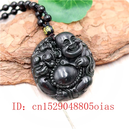 Натуральный черный зеленый китайский нефрит подвеска Maitreya бусы ожерелье Шарм