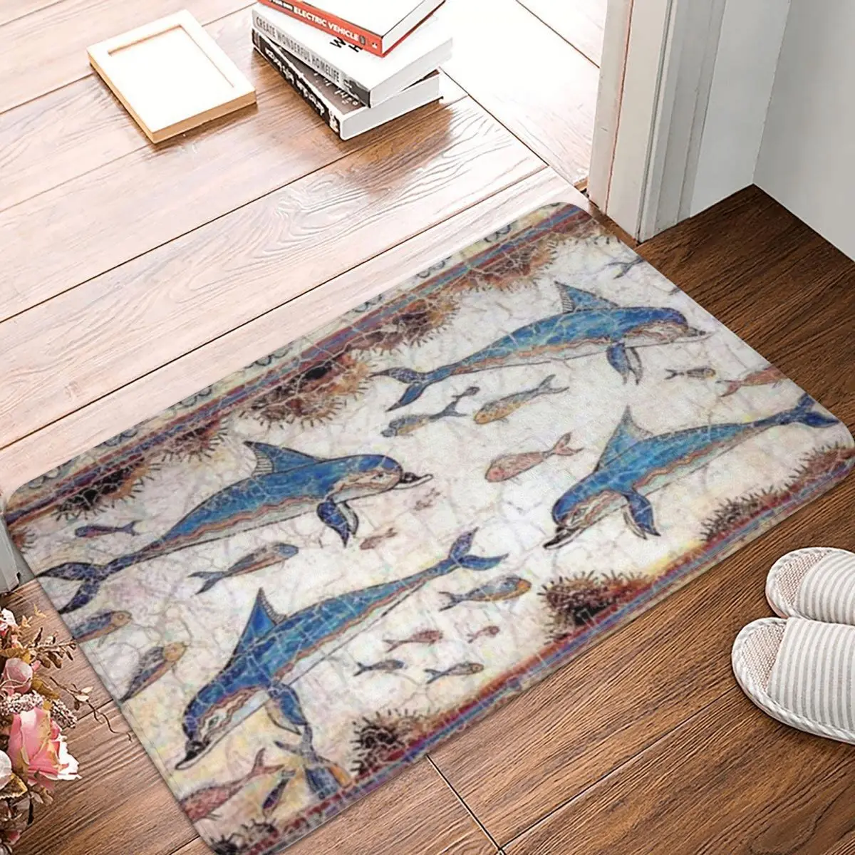 Minoan Dolphins Fresco Doormat Carpet Mat Rug Polyester Non-Slip Floor Decor Bath Bathroom Kitchen Bedroom 40*60