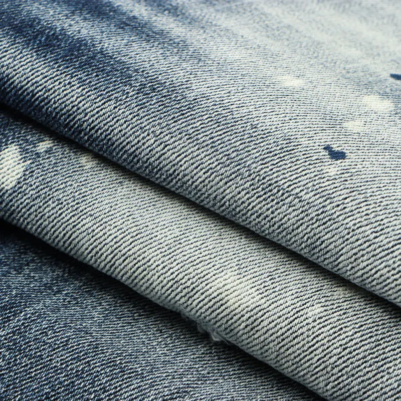 European Street Fashion Men Jeans High Quality Retro Blue Slim Fit Ripped Jeans Men Painted Designer Hip Hop Denim Punk Pants