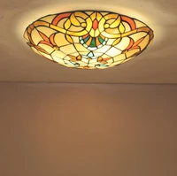 european stained glass ceiling light pastoral round glass lampshade ceiling lamps110 240v