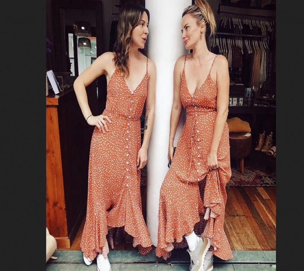 

Women Long Dress Dot V Neck Sleeveless High Waist Dress Sexy Ladies Evening Party Beach Summer Sundress