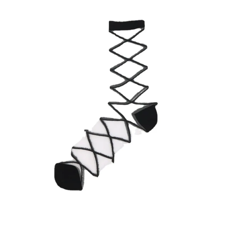 

Calcetines Mujer Women Lolita Diamond Cross Whtie Black Glass Silk Socks Female Tube Long Novelty Japanese Girls Meias 5 Pairs
