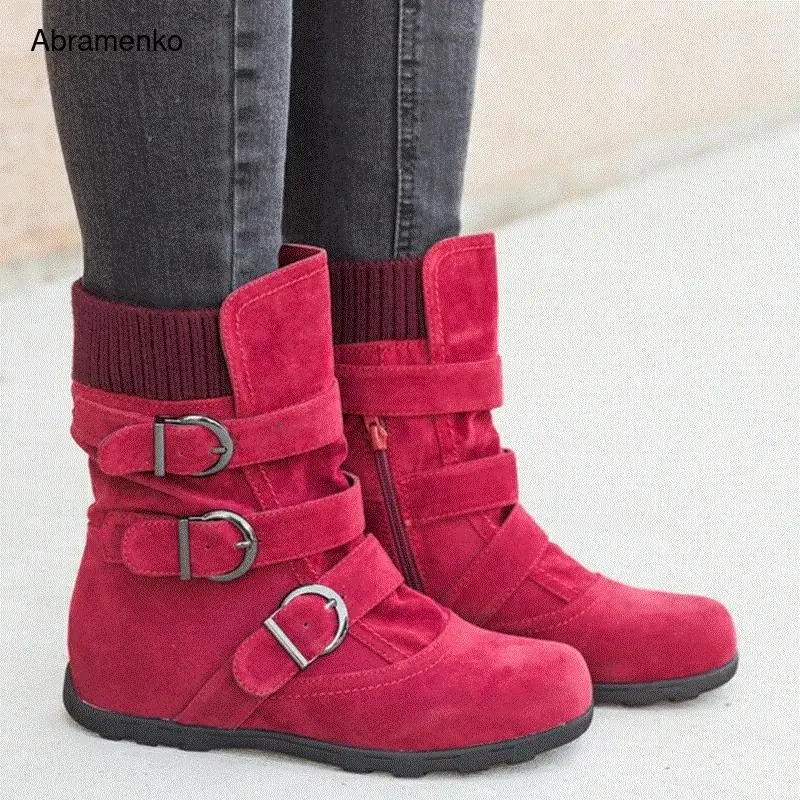 

Women Boots Winter Warm Snow Boots For Women Flat Zip Buckle Ankle Boots Solid Female Brown Black Boot Footwear Plus Size 35-43