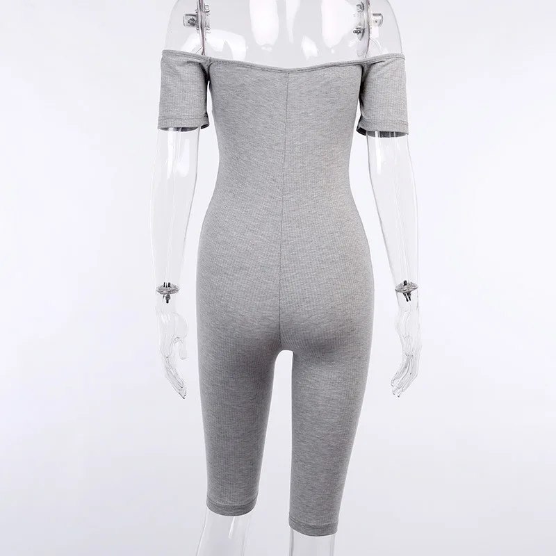 Artsu Slash Neck Romper Women 2020 Summer Jumpsuit Solid Gray Fashion Female Elastic Outfit Casual Skinny Playsuit New Clothes | Женская