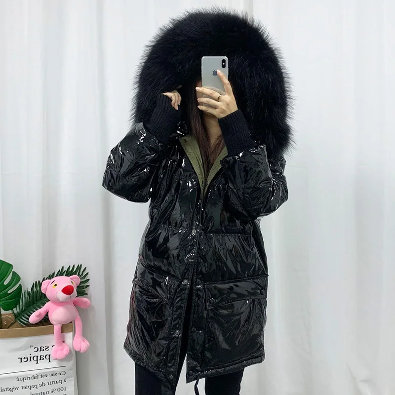 FTLZZ Яркое пальто с натуральным мехом зимняя куртка женская утепленная парка