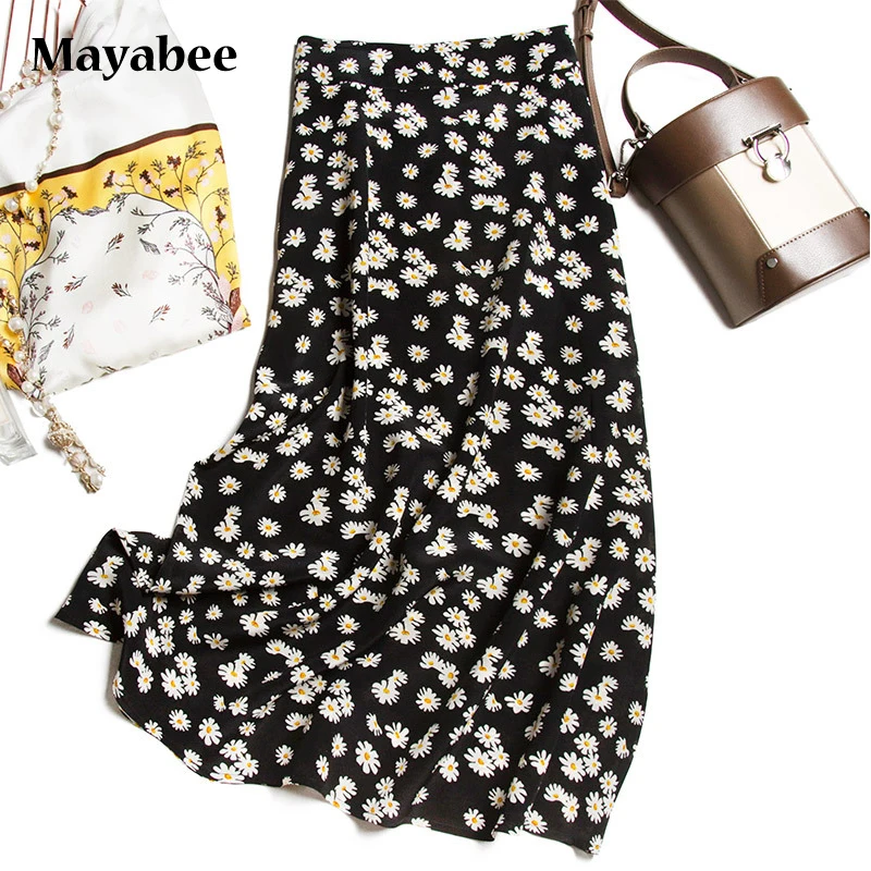 2021 Spring And Summer New Product RE California Blogger With The Same French Retro Daisy Print Silk Skirt
