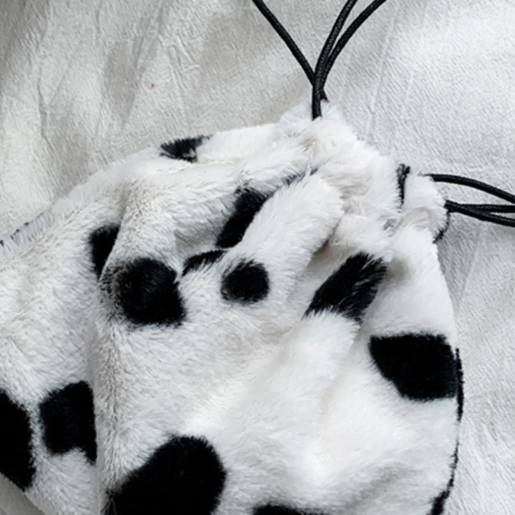 

Fashion Casual Women Plush Crossbody Bag Cow Milk Print Shoulder Drawstring Mini Handbags Large Capacity Messenger Money Bag