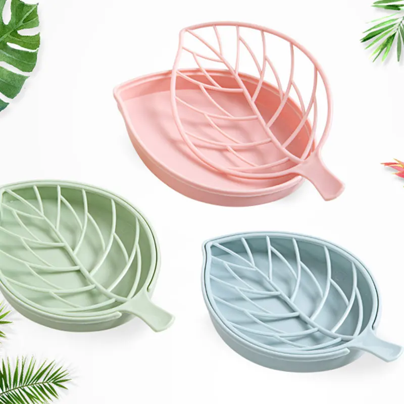 

1 pc Durable Creative Bathroom Desktop Leaf Shape Plastic Soap Box Kitchen Portable Sponge Storage Drain Box Double Soap Box