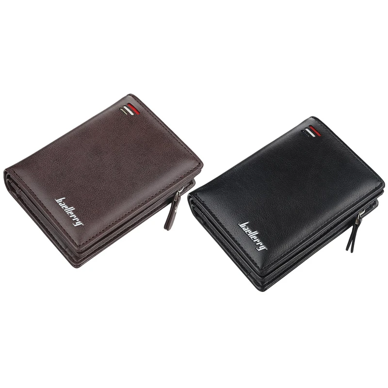 

Baellerry 2 Pcs Short Men Wallets Fashion Card Purse Multifunction Leather Wallet Coffee Color & Black