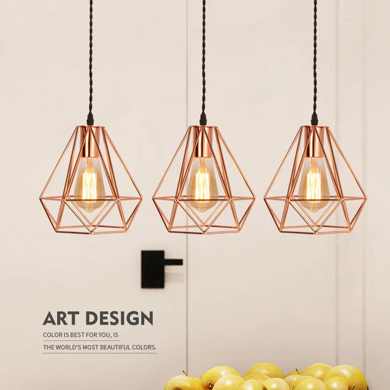 

Creative Iron Art Diamond Birdcage Pendant Lamp Morden Rose Gold LivingRoom Dining Room Light Corridor Balcony Led Hanging Light
