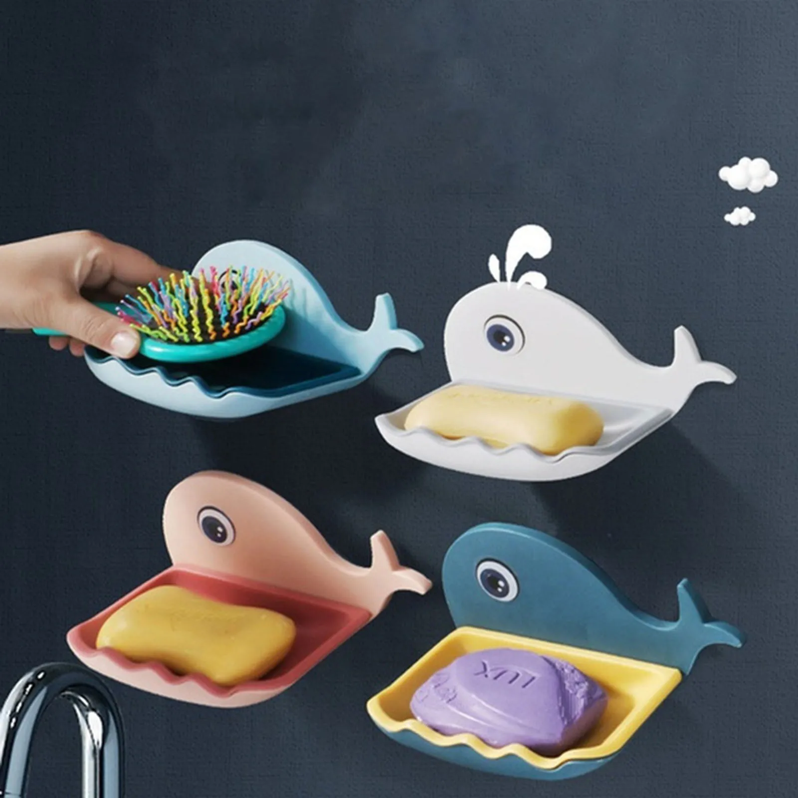Whale-Shaped Soap Dishs Wall Mounted Soap Holder Powerful Adhesive No Drilling