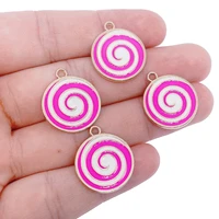 10pcslot pink lollipop necklace pendant cute enamel round candy charm diy earring necklaces keychain jewelry making supplies