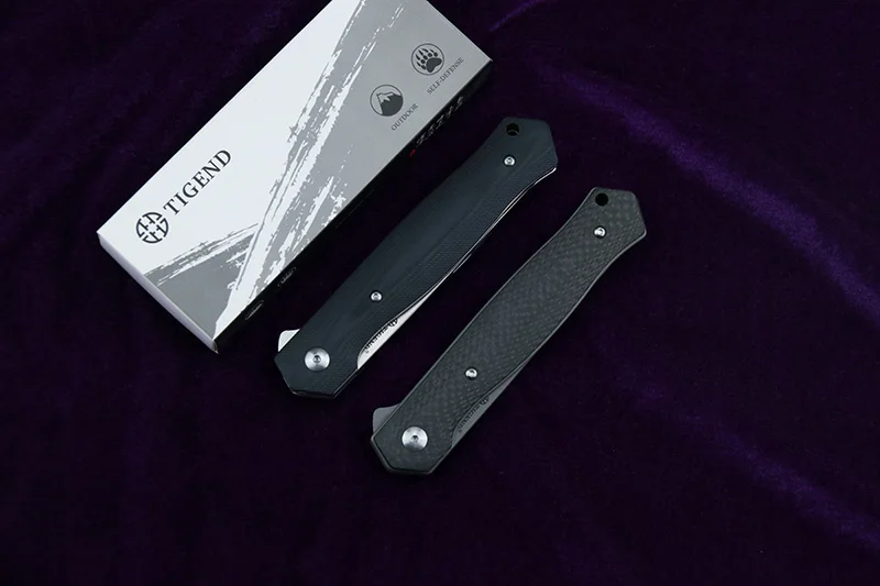 

TIGEND 1067 Flipper folding knife D2 blade CF/G10 + steel handle camping hunting outdoor survival pocket Kitchen knives edc tool