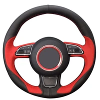 diy custom hand stitching black leather red leather car steering wheel cover for audi a1 a3 a5 a7