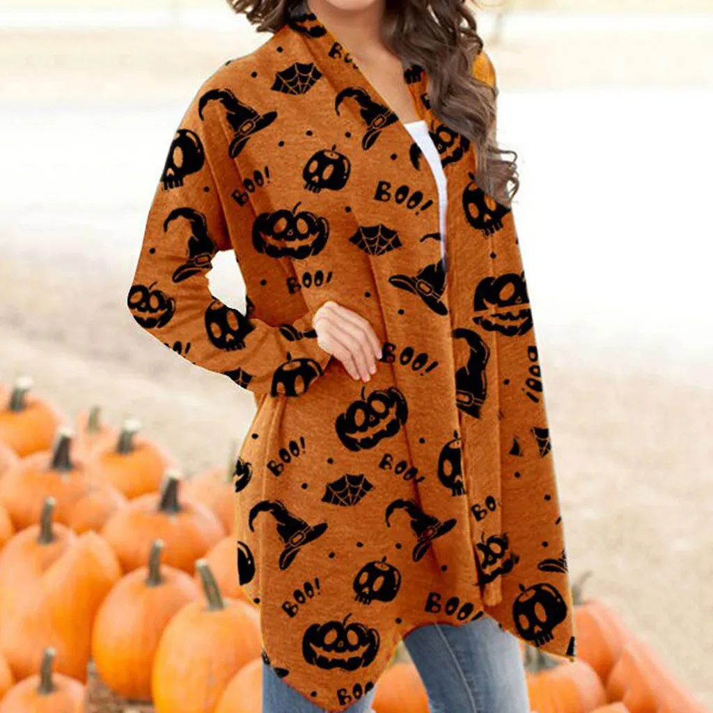 

Fashion Trend Women Pumpkin Print Long Sleeves Suit Jacket Elegant Fall Winter Office Lady Cardigan Coat Casual Streetwear