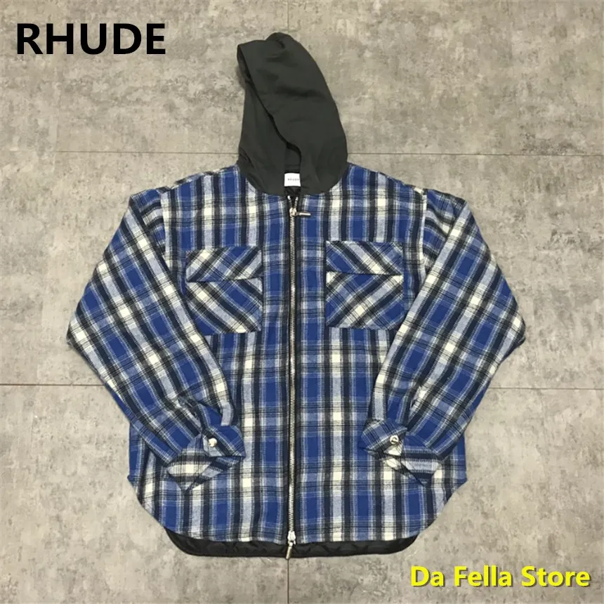 

RHUDE Checked Jacket Men Women Capsule zipper Blue check Rhude Jackets Oversize Good Quality High Street Coats Thick material