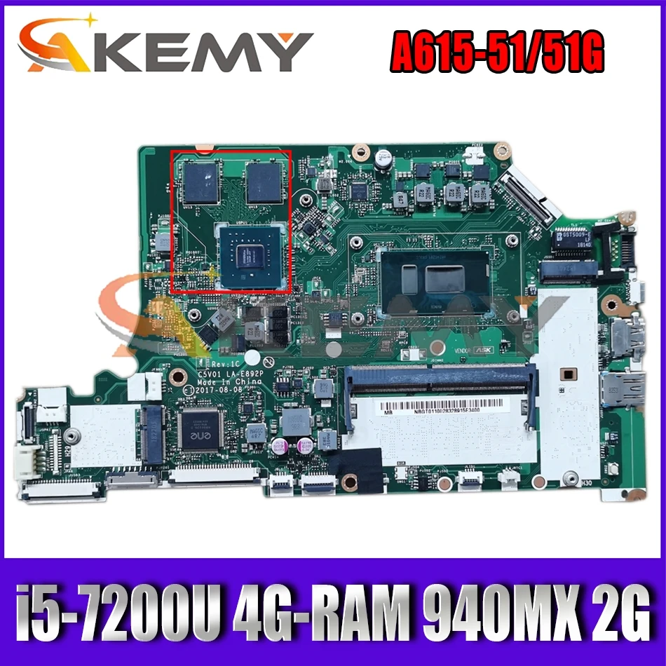 

Для Acer Aspire N17C4 A515-51G A615-51G Женская материнская плата для ноутбука C5V01 A315-53G MB с LA-E892P 4G-RAM 940MX 2G-GPU