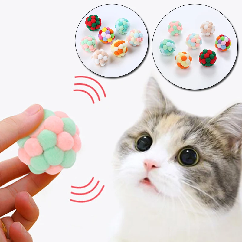 

1PCS Cat Toy Handmade Bouncy Cat Ball Funny Plush Bell Ball Colorful Chew Gatos Kitten Throwing Interactive Toys Pet Supplies